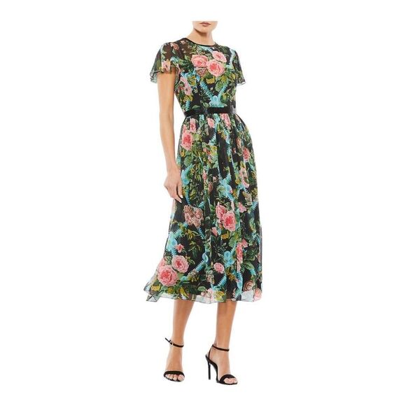 Mac Duggal Floral Midi Dress Size 12 - Picture 1 of 5